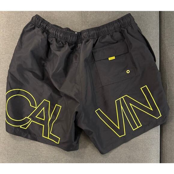 Calvin Klein Black Yellow Logo Mesh Lined Swim Trunks Men’s Size XXL - Picture 3 of 6